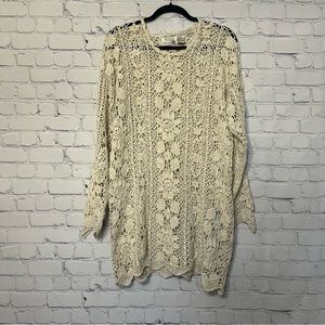 XXist Hand Knitted Crochet Floral Long Sleeve Dress Size Medium Beach Cover Up